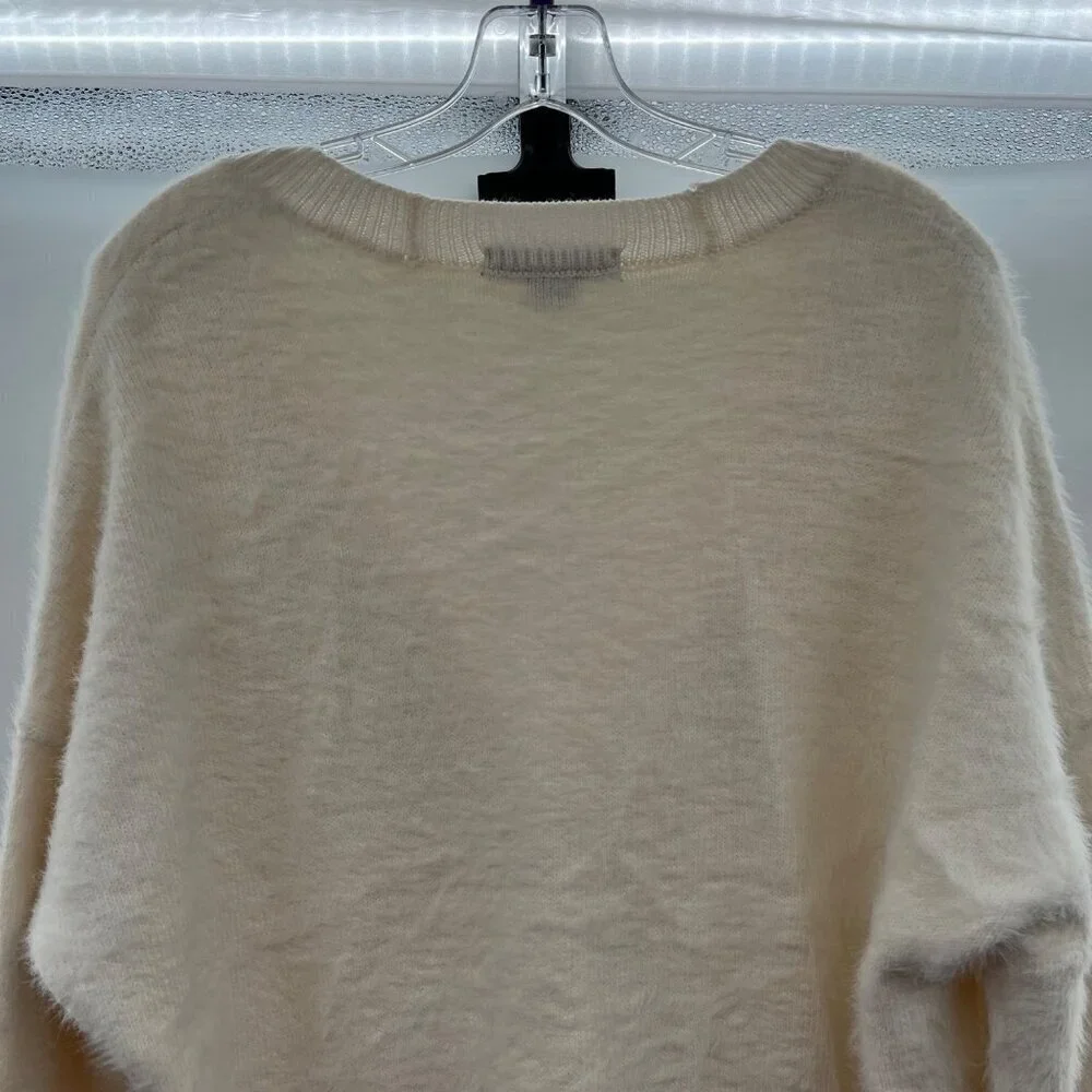 Sanctuary Women's V-Neck Fuzzy Cardigan Cream Size Large Pockets